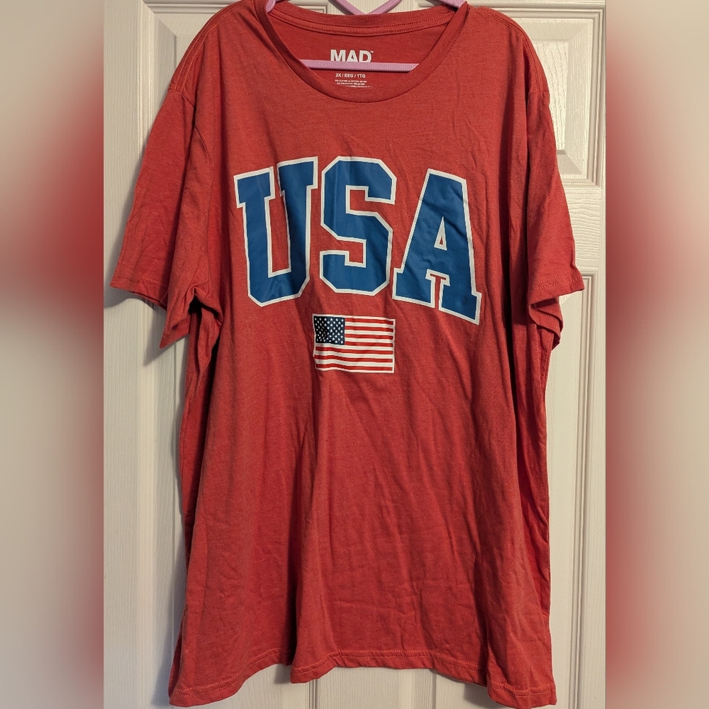 MAD Engine Red USA Flag Tee NWT